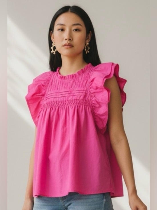 THML Tops - THML Hot Pink Ruffle Sleeve Smocked Top